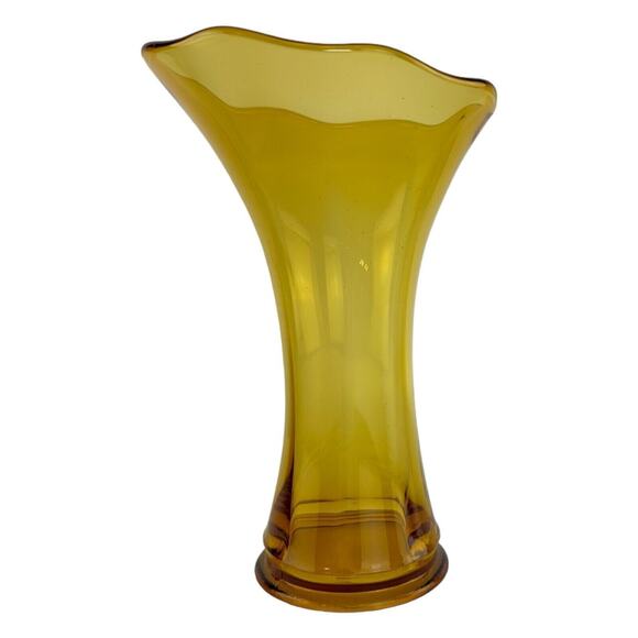 Vintage Amber Glass Swung Vase 9" Mid Century Modern Art Glass Home Decor - Picture 1 of 16